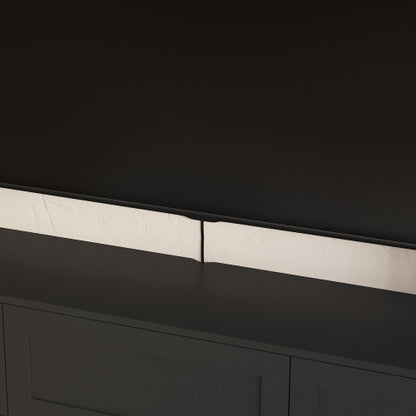 Black Floating Wall Mount High Gloss TV Stand with 16 Color LED Lights & Integrated Power Outlet