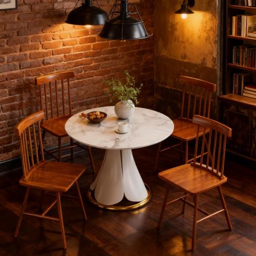 Set of 4 Light Brown Rubberwood Dining Chairs, Farmhouse Spindle Back Kitchen Chairs