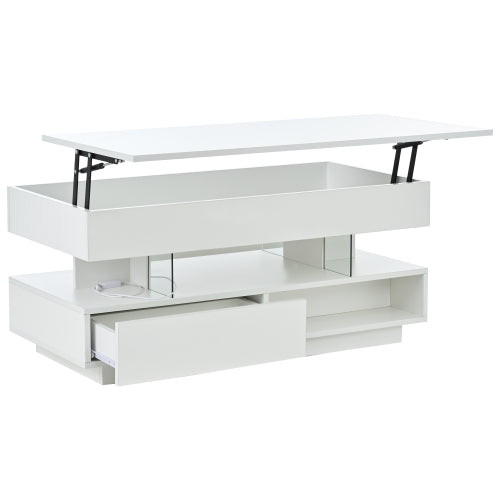 39.3inch  Lift Top Coffee Table with LED Lights, White