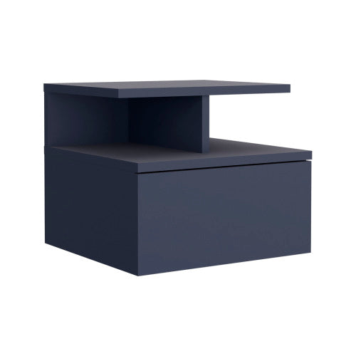 Blue Floating Nightstand with 1 Drawer & 2 Lower Shelves