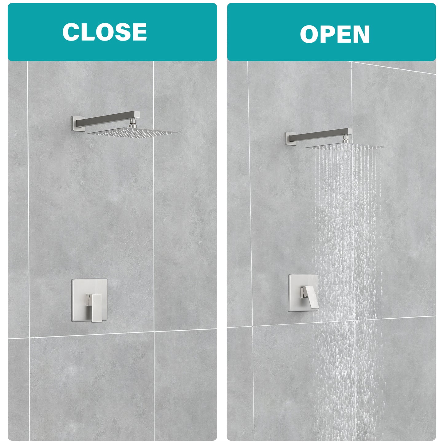 Single Handle 1-Spray Shower Faucet 2.5 GPM with Wall Mounted 10 in. Rain Shower Head Faucet in Brushed Nickel