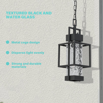 Matte Black Modern/Contemporary Textured Glass Linear Led Cfl Medium Outdoor Hanging Pendant Light