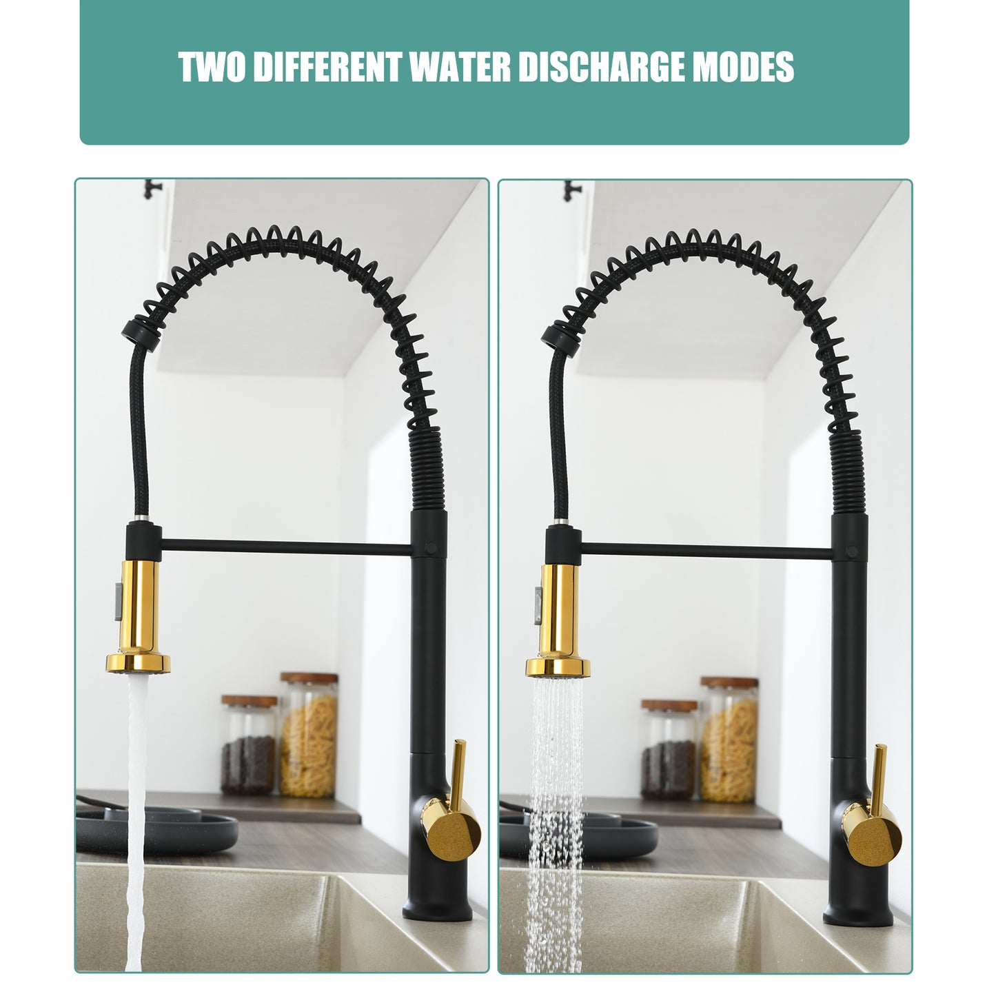 Single Handle Pull Down Sprayer Kitchen Faucet in Matte Black Gold