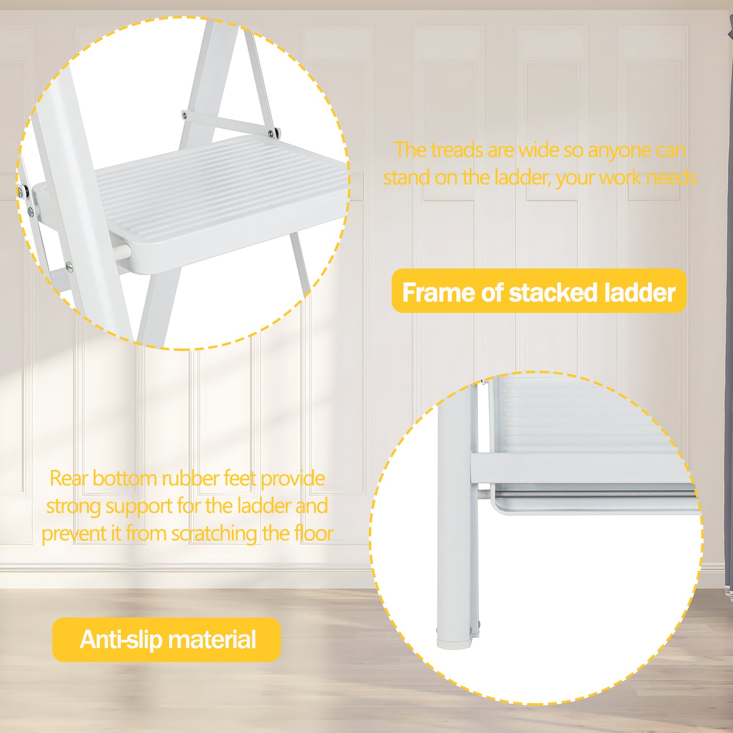 3-Step Iron Folding Step Stool Ladder 330 lbs. Load Capacity Type IA Duty Rating (5.38 ft. Reach Height), White Questions & Answers