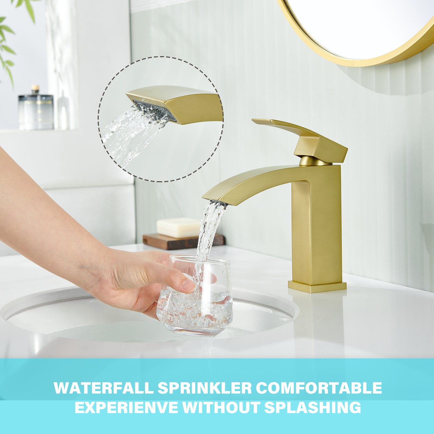 Single Handle Single Hole Bathroom Faucet Spot Resistant in Brushed Gold