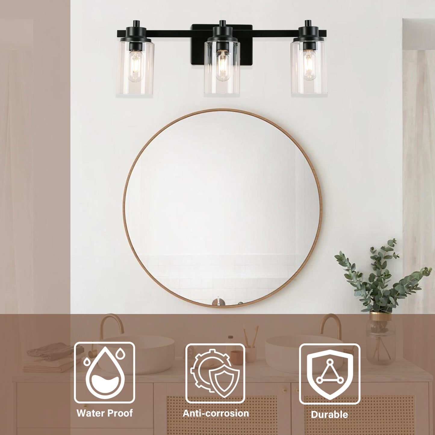 23-in 3-Light Black Led, Modern/Contemporary Vanity Light