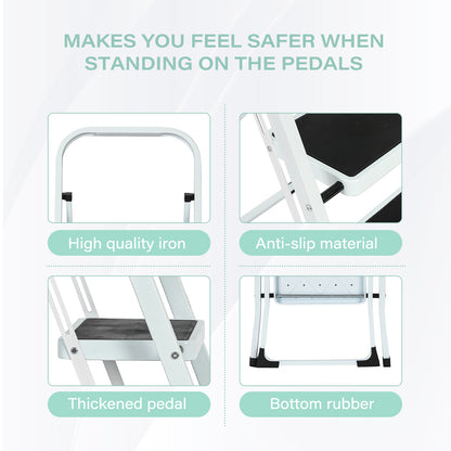 3-Step Iron Folding Step Stool Ladder 330 lbs. Load Capacity Type IA Duty Rating (5.51 ft. Reach Height), White