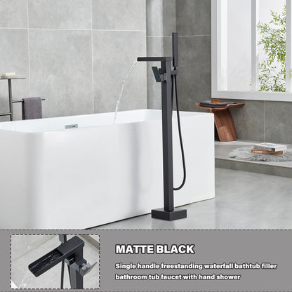 Single-Handle Free Standing Claw Foot Freestanding Tub Faucet with Handheld Shower in. matte black