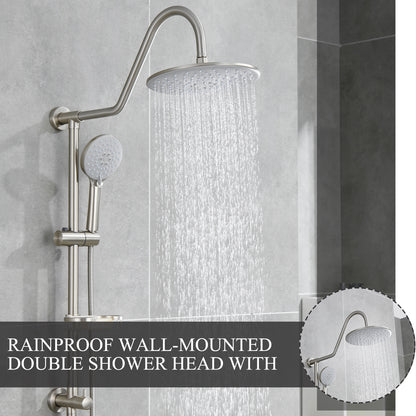 5 -Spray Patterns 8 in. 2.5 GPM Rain Wall Mount Dual Shower Heads with Handheld Shower System in Brushed Nickel