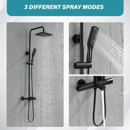 Modern Wall Bar Shower Kit 1-Spray 10 in. Square Rain Shower Head with Hand Shower in Matt Black