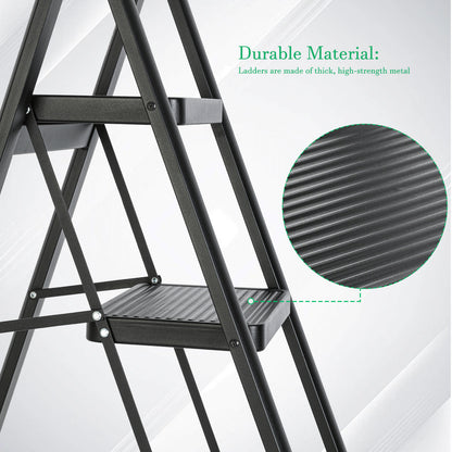 5-Step Steel Folding Step Stool Ladder 330 lbs. Load Capacity (1.5 ft. Industry Standard Ladder Height),Black