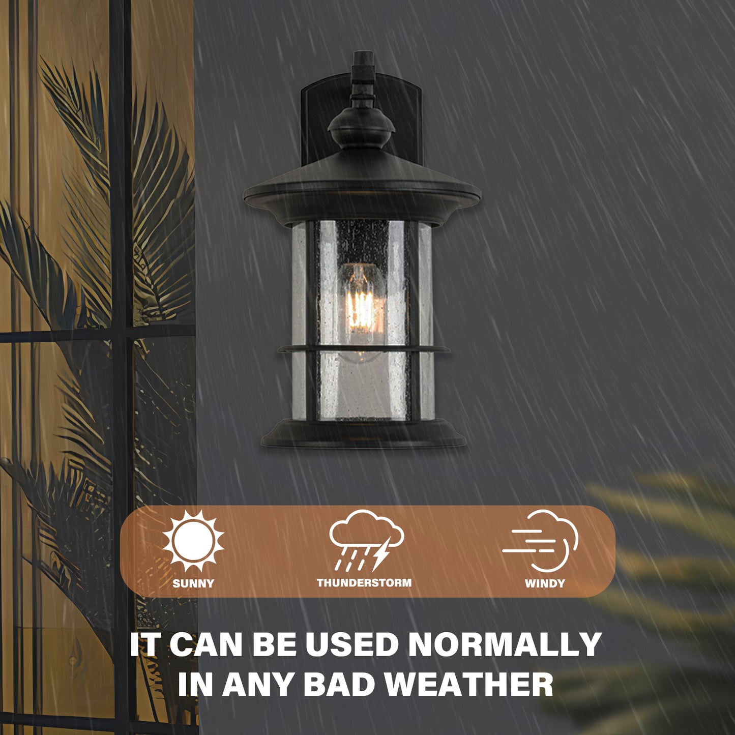 1 Waterproof Outdoor Wall Light, Clear Glass Sheet Outdoor Wall Light, Matte Black