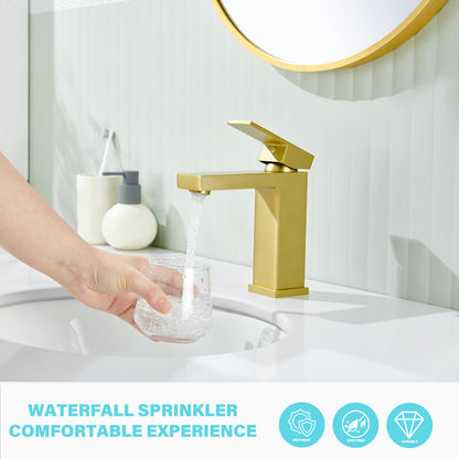 Single-Handle Single Hole Bathroom Faucet in Brushed Gold