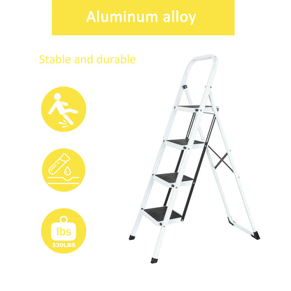 4-Step Iron Folding Step Stool Ladder 330 lbs. Load Capacity Type IA Duty Rating (5.51 ft. Reach Height), White