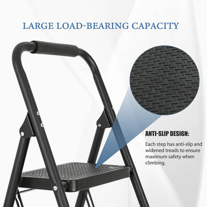3-Step Iron Folding Step Stool Ladder 330 lbs. Load Capacity Type IA Duty Rating (6.3 ft. Reach Height), Black