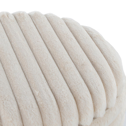 Set of 2 Storage Ottoman Faux Fur Accent Stools with Natural Wood Finish