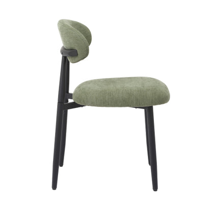 Modern Fabric Upholstered Metal Dining Side Chairs with Foot Pegs, Set of 2, Green
