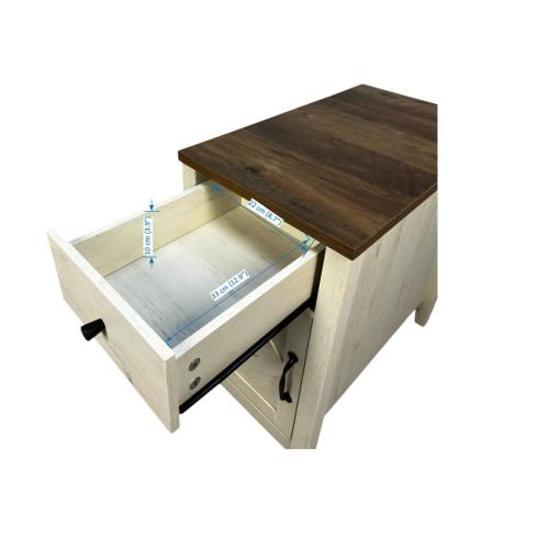 Brown White Farmhouse Nightstand with Charging Station