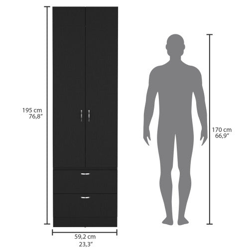 76 High Armoire Wardrove Closet with 2 Drawers, Double Door Cabinet , One Shelf and Hanging Rod, Bedroom Clothes Storage Cabinet Organizer