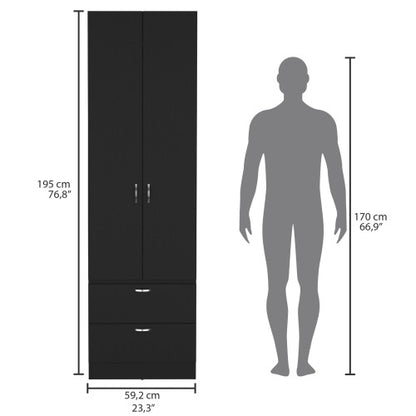 76 High Armoire Wardrove Closet with 2 Drawers, Double Door Cabinet , One Shelf and Hanging Rod, Bedroom Clothes Storage Cabinet Organizer