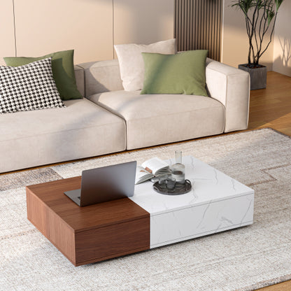 Modern Walnut Coffee Table with Storage MDF Living Room Center Table