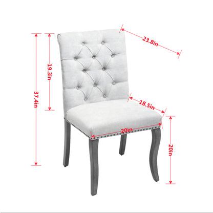 Upholstered Chenille Dining Chair Set of 2, Tufted Accent Chair with Curved Solid Wood Legs, Black