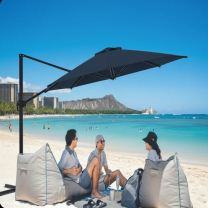 11 Ft Blue Round Large Cantilever Patio Umbrella with 360° Rotation & Tit Adjustment and Heavy Duty Offset Polyester Canopy Deck Umbrella.