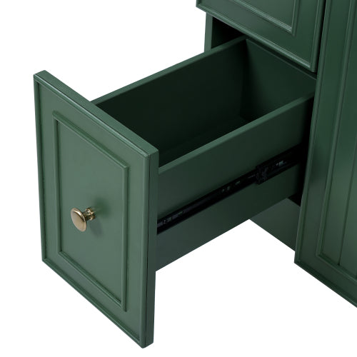 24" Forest Green Bathroom Vanity Cabinet with Ceramic Sink, 2 Drawers, 1 Soft-Close Door