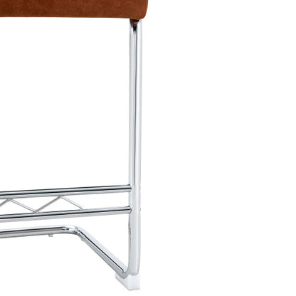 Natural Woven Bar Stool 2-Piece Set with Solid Wood Backrest 25 Inches Medieval Modern Style Counter Stool Coffee Color Velvet Kitchen Stool Chrome Metal Legs.