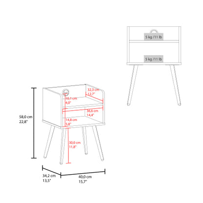 Modern Nightstand with USB Charger & 2-Tier Shelves