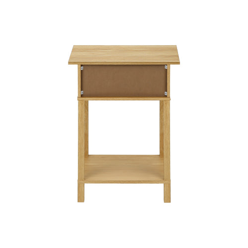 Natural Rattan Accent Table 2 Tier Storage Nightstand with Drawer