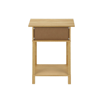 Natural Rattan Accent Table 2 Tier Storage Nightstand with Drawer