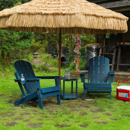 HDPE Folding Chair with Dual Cup Holder - Composite Chair with Wood Texture- ,Navy Blue