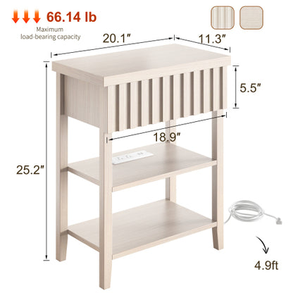 2-Pack Beige Fluted Charging Nightstand