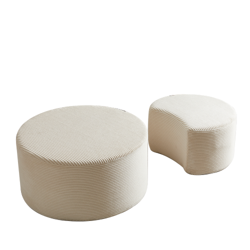Nesting Coffee Table Set of 2 Upholstered Round Foam Ottoman Side Tables No Assembly