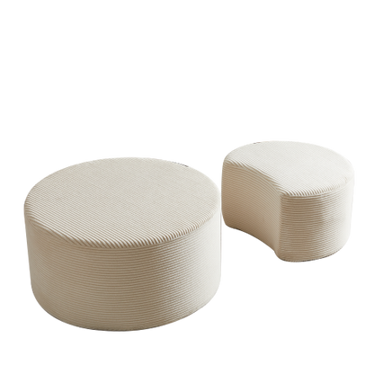 Nesting Coffee Table Set of 2 Upholstered Round Foam Ottoman Side Tables No Assembly