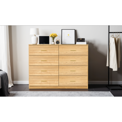 Modern Natural 8-Drawer Dresser for Bedroom - Ample Storage Wide Chest of Drawers, Sturdy & Safe