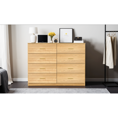 Modern Natural 8-Drawer Dresser for Bedroom - Ample Storage Wide Chest of Drawers, Sturdy & Safe