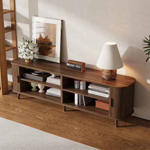 70 inch Modern TV Stand for TVs Up to 80 inch, Wood Grain Media Console with Solid Wood Legs