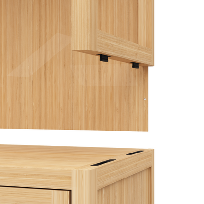 Natural Bamboo Freestanding Storage Cabinet Double Louvered Door Bathroom Organizer