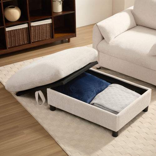 37 inch  Chenille Single Sofa Chair, Storage Ottoman, Dual Charging Ports, Phone Holder