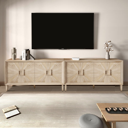 60 Inch American Farmhouse Retro Wooden Credenza Sunburst Pattern Door Adjustable Shelf Heavy-Duty TV Stand