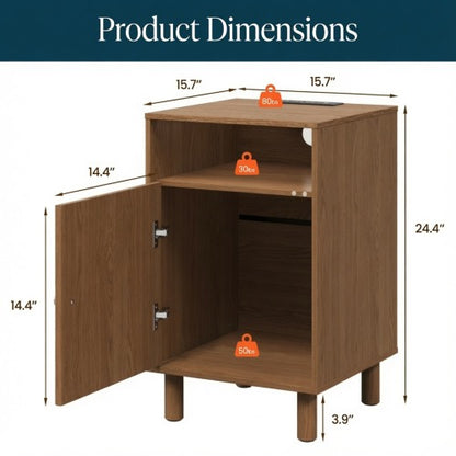 2-Pack Brown Nightstand with Charging Station & Wood Legs