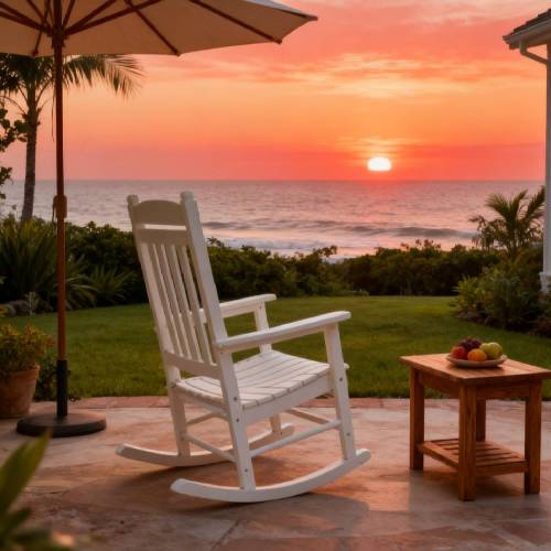 Rocking chair white color, suitable for all seasons: Outdoor lounge chair, made of sturdy HIPS material