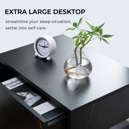 Black & Gold 3-Drawer LED Nightstand with Acrylic Panel