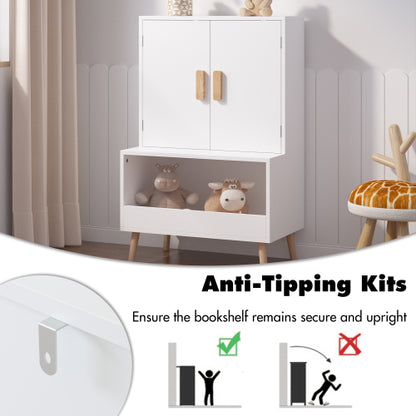 Kids Toy Storage Cabinet with Doors and Open Shelf White