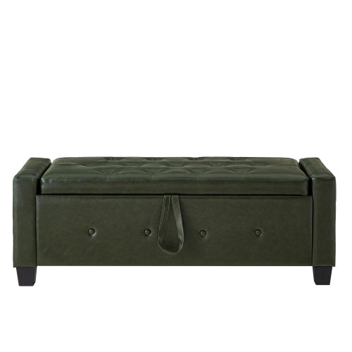 48'' Storage Ottoman Bench Tufted Faux Leather Upholstered Bench Dark Green
