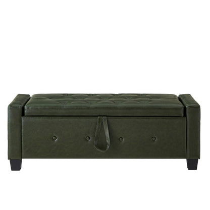 48'' Storage Ottoman Bench Tufted Faux Leather Upholstered Bench Dark Green