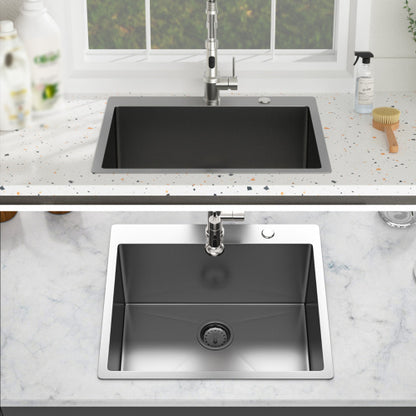 Laundry Sink Drop In - 25" x 22" x 12" Laundry Utility Sink 16 Gauge Stainless Steel Drop In Topmount Gunmetal Black 12 Inch Deep Single Bowl Above Counter Utility Laundry Room Sink Basin