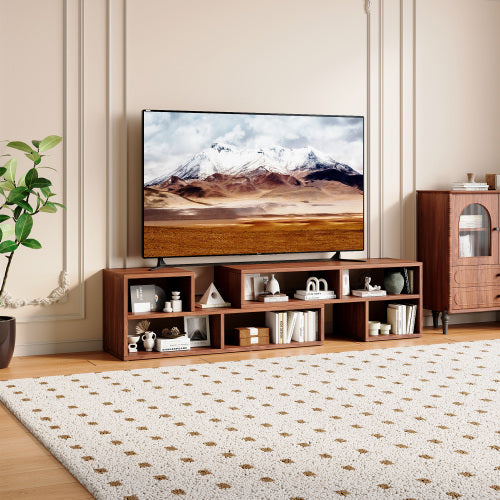 Dark Walnut Modular TV Stand with Open Storage Entertainment Center